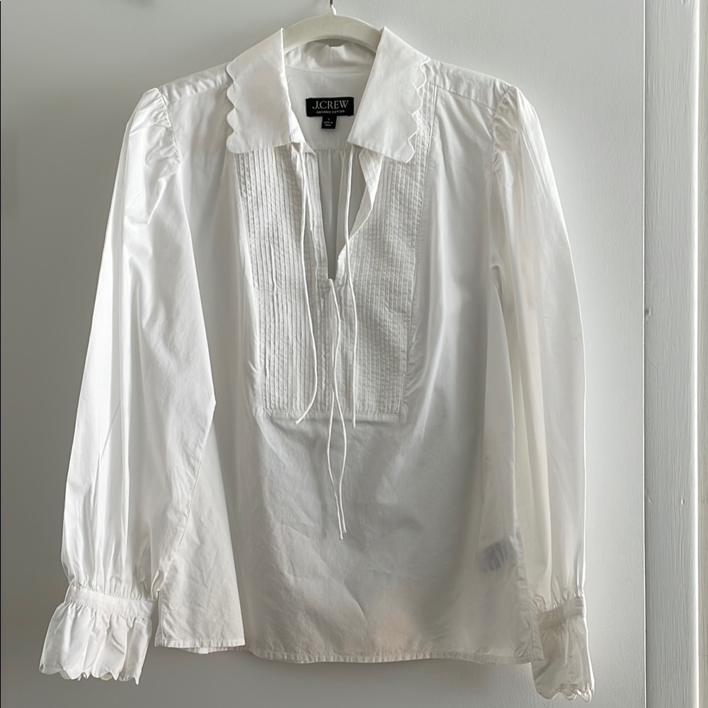 J.Crew 100% Cotton White Blouse with Ruffle Details.